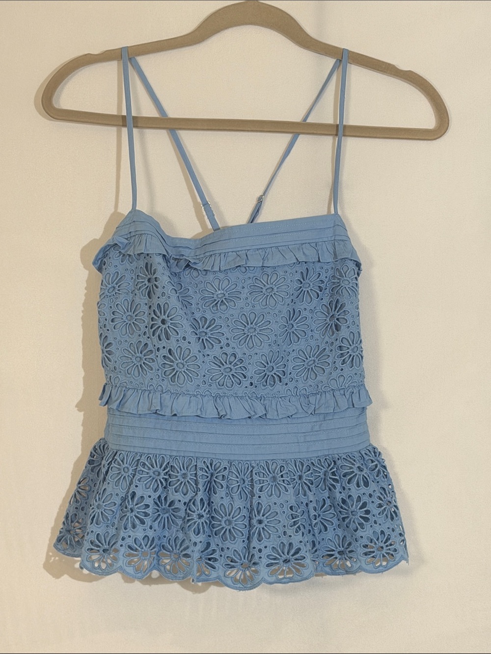 J. Crew Light Blue Eyelet Tank Top Size XS EUC